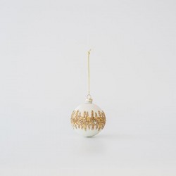 GLASS BALL, WHITE, WITH GOLD GLITTER, SET 4PCS, 8cm 600-45757