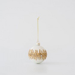 GLASS BALL, WHITE, WITH GOLD GLITTER, SET 4PCS, 10cm 600-45758