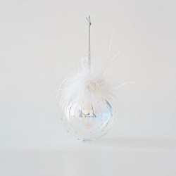 GLASS TRANSPARENT BALL, RELIEF WITH FEATHERS, SET 4PCS, 8cm 600-45773