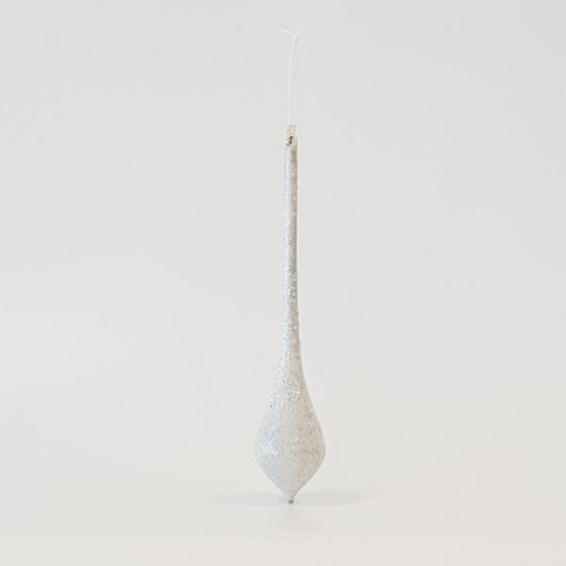 GLASS ORNAMENT, WHITE WITH GLITTER, SET 4PCS, 5,7x30cm 600-45779