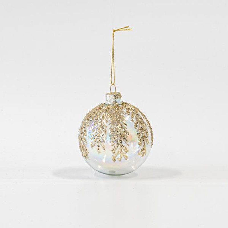 GLASS BALL, TRANSPARENT,WITH GOLD GLITTER, SET 4PCS, 10cm 600-45783