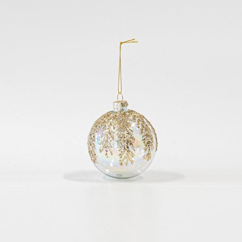 GLASS BALL, TRANSPARENT,WITH GOLD GLITTER, SET 4PCS, 8cm 600-45784