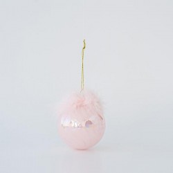 GLASS BALL, IRIDESCENT PINK, WITH FEATHERS, SET 4PCS, 10cm 600-45788