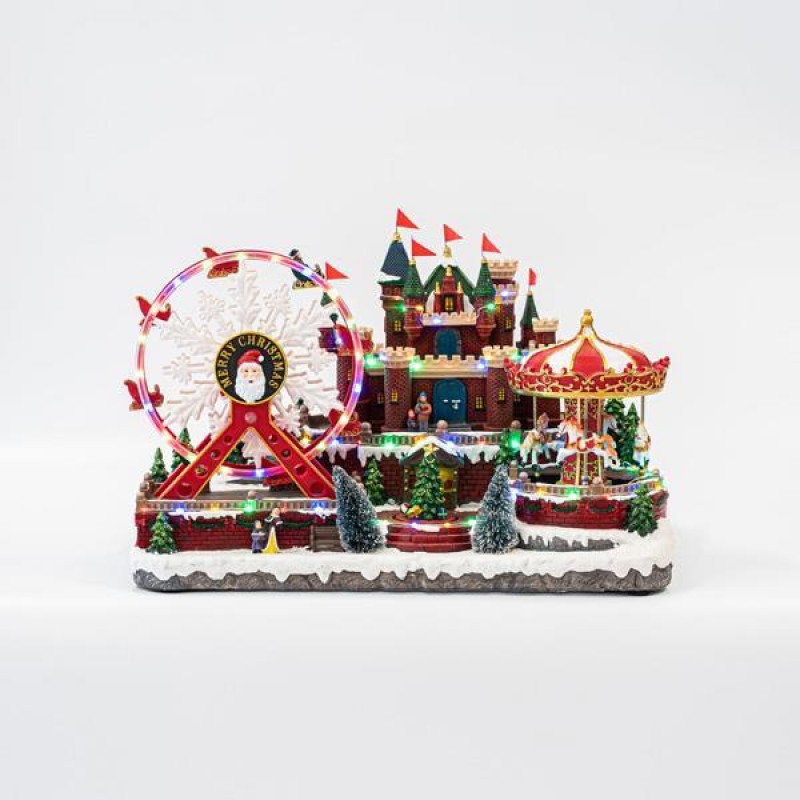 AMUSEMENT PARK, WITH WHEEL CAROUSEL AND CASTLE, WITH MUSIC AND MOVEMENT, 92 LED, WITH ADAPTOR, 49x29x33cm 600-45807