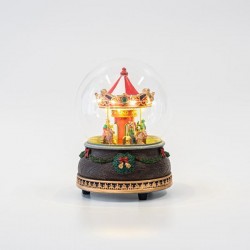 CAROUSEL IN GLASS DOME, BATTERY OPERATED, LED, WITH MUSIC AND MOVEMENT, 12x12x16cm 600-45813