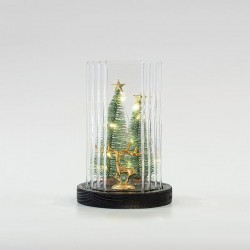 GLASS LIGHTED DECORATIVE, WITH DEER AND GREEN TREES INSIDE, 11,5x11,5x18,5cm 600-45851