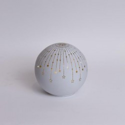 LIGHTED GLASS DECORATIVE BALL, WHITE MAT, WITH STARS, 15cm 600-46068
