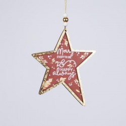 WOODEN ORNAMENT STAR, RED WITH GOLD, 0.5x11x24cm 600-46099