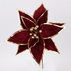 VELVET FLOWER, BURGUNDY, WITH GOLD DETAILS IN PETALS, 34cm 600-46167