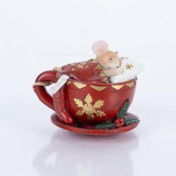 LITTLE MOUSE, POLYRESIN, IN TEA CUP, RED, 7x8.5cm 600-46243