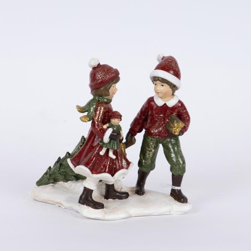 POLYRESIN DECORATIVE, KIDS WITH RED CLOTHES, 12x8x12cm 600-46333