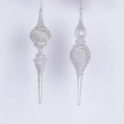 АКРИЛНА ВИСУЛКА СТАЛАКТИТ, БЯЛА С БРОКАТ, 19 СМ