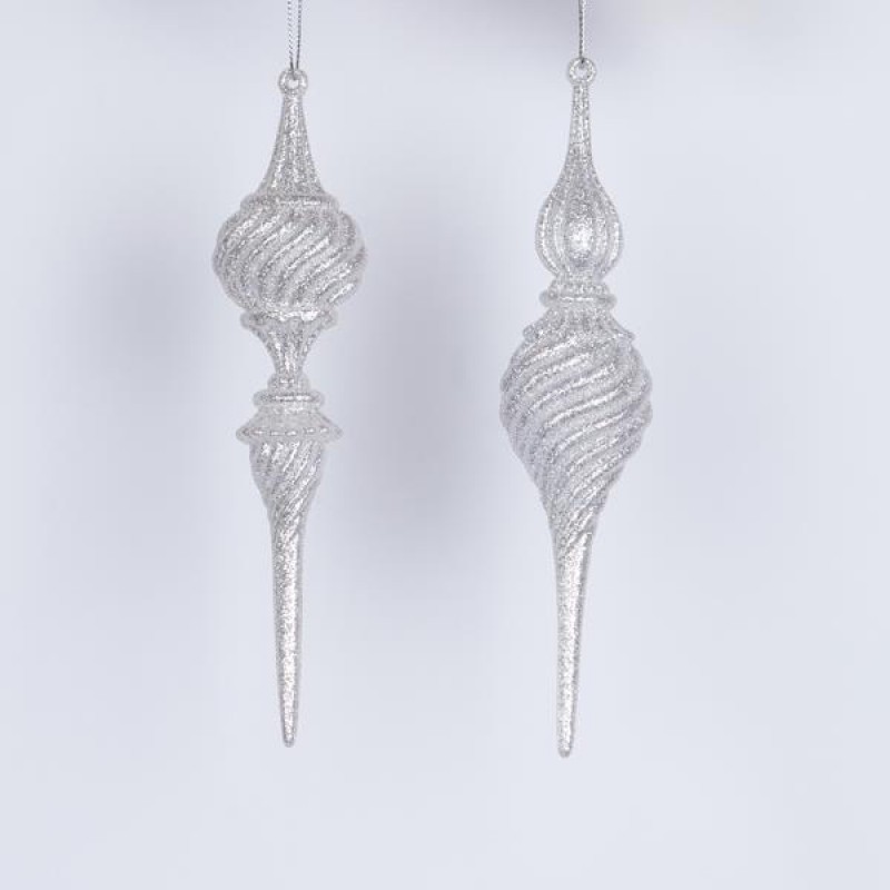 АКРИЛНА ВИСУЛКА СТАЛАКТИТ, БЯЛА С БРОКАТ, 19 СМ