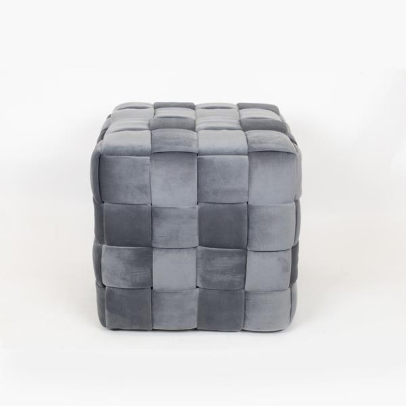 STOOL, VELVET FABRIC, GREY, KNITTED DESIGN, 44.5X44.5X44.5cm 750-10034