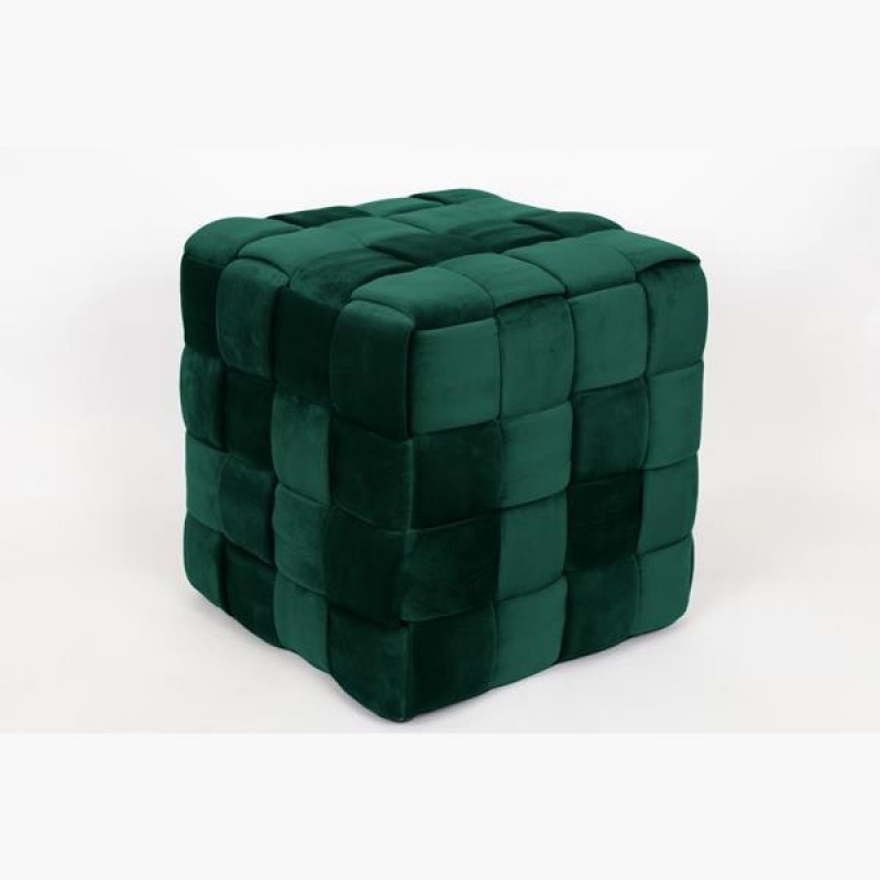 STOOL, VELVET FABRIC, DARK GREEN, KNITTED DESIGN, 44.5X44.5X44.5cm 750-10036