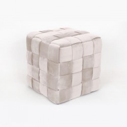 STOOL, VELVET FABRIC, IVORY, KNITTED DESIGN, 44.5X44.5X44.5cm 750-10037