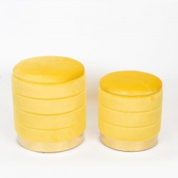 STOOL, VELVET FABRIC,YELLOW , SET 2PCS,34.5x34.5x38.5cm ,S:30x30x32cm 750-10039