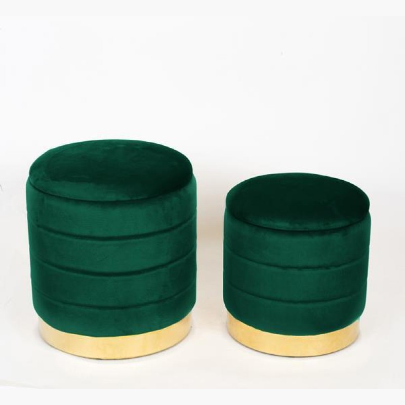 STOOL, VELVET FABRIC, DARK GREEN, SET 2PCS,34.5x34.5x38.5cm ,S:30x30x32cm 750-10042