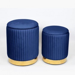 STOOL, VELVET FABRIC, BLUE, SET 2PCS, L:35x35x45cm S:30x30x38cm 750-10045 STOOL, VELVET FABRIC, BLUE, SET 2PCS, L:35x35x45cm S:30x30x38cm 750-10045