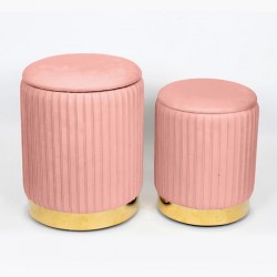 STOOL, VELVET FABRIC, PINK, SET 2PCS,  L:35x35x45cm S:30x30x38cm 750-10046