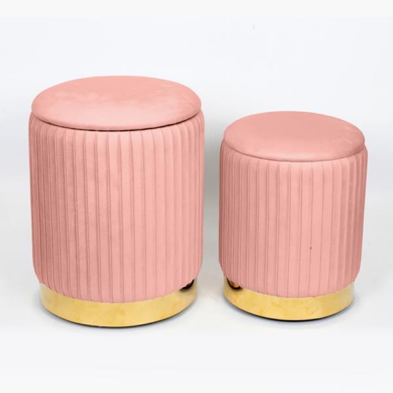 STOOL, VELVET FABRIC, PINK, SET 2PCS,  L:35x35x45cm S:30x30x38cm 750-10046