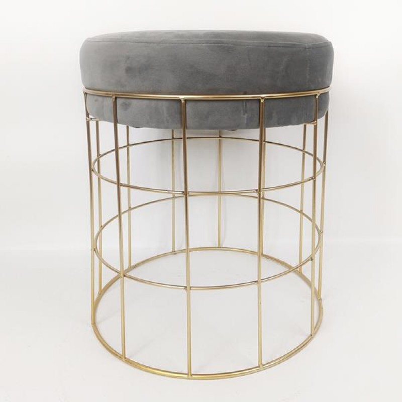 STOOL, VELVET FABRIC, GREY,WITH METALIC STAND 72Χ36Χ48cm 750-10065