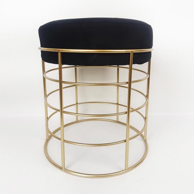 STOOL, VELVET FABRIC, BLACK,WITH METALIC STAND 72Χ36Χ48cm 750-10066