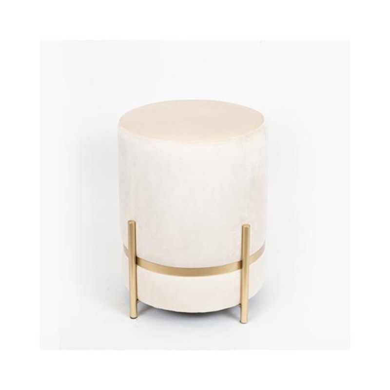 STOOL, VELVET, IVORY, GOLD METAL LEGS, 36x36x42cm 750-14020