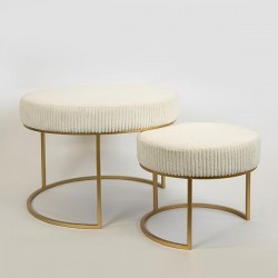 STOOL, VELVET, WHITE, GOLD METAL LEGS,  60x60x44, 40x40x33cm 750-14023