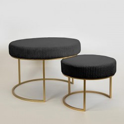 STOOL, VELVET, BLACK, GOLD METAL LEGS,  60x60x44, 40x40x33cm 750-14026