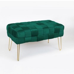 BENCH, VELVET, DARK GREEN, KNITTED DESIGN, GOLD METAL LEGS, 82X43X46 750-18024