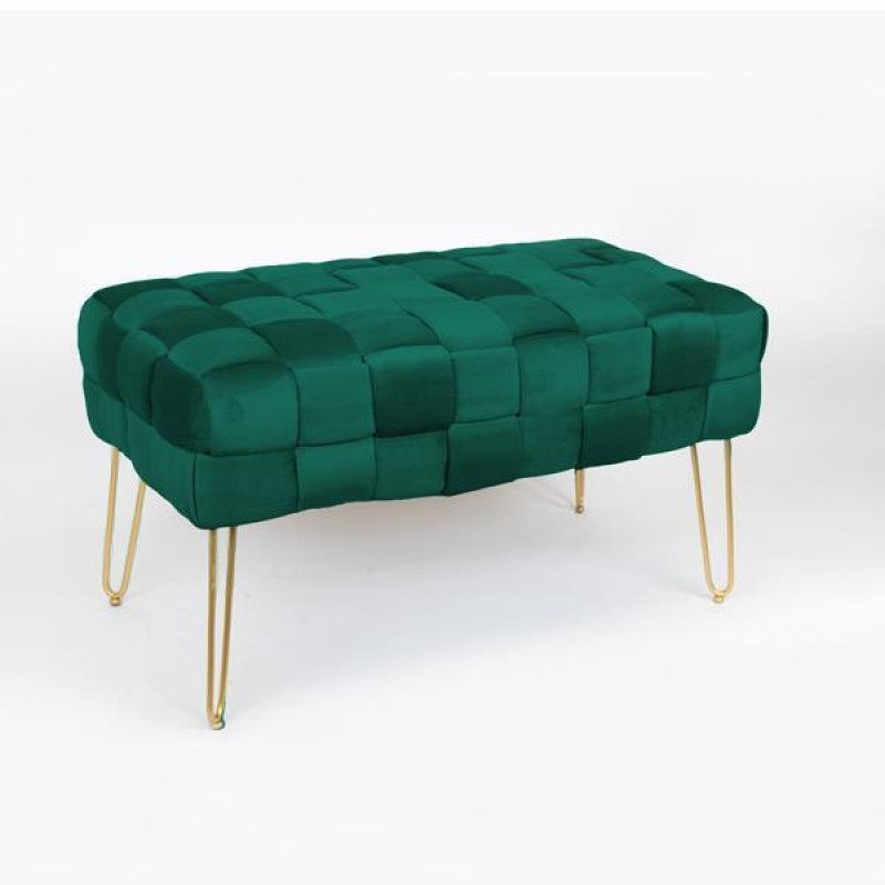 BENCH, VELVET, DARK GREEN, KNITTED DESIGN, GOLD METAL LEGS, 82X43X46 750-18024