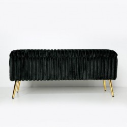 BENCH, VELVET, BLACK, GOLD METAL LEGS, 112X42X50cm 750-18026