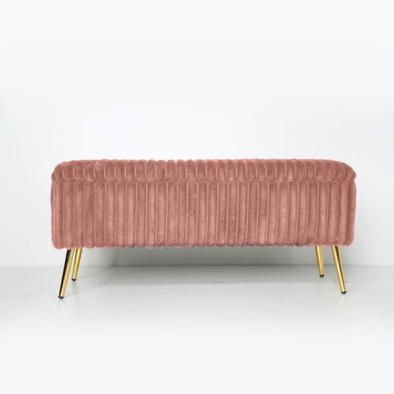 BENCH, VELVET, PINK, GOLD METAL LEGS, 112X42X50cm 750-18027