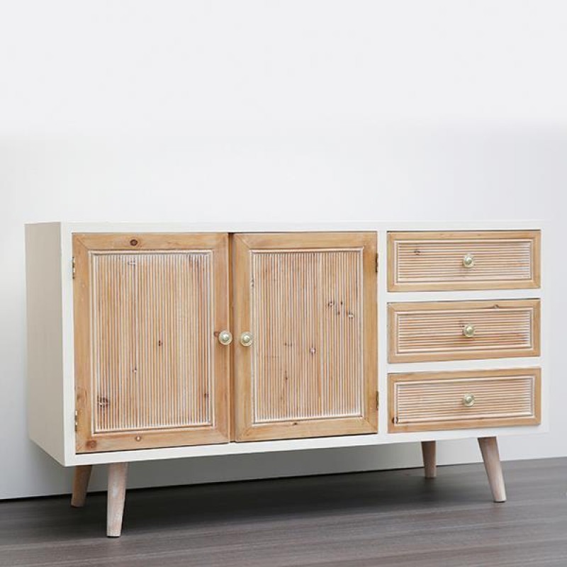 CONSOLE, WOODEN, BROWN & WHITE, 2 DRAWERS, 2 DOORS, 110x41x64cm 750-25024