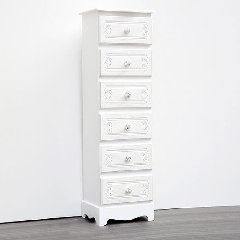 CABINET, WOODEN, WHITE, 6 DRAWERS WITH DESIGN, 29x23x95cm 750-25030