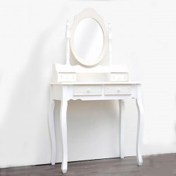 BOUDOIR WITH MIRROR, WOODEN, WHITE, 2 DRAWERS WITH DESIGN, 75x40x71cm 750-25033 BOUDOIR WITH MIRROR, WOODEN, WHITE, 2 DRAWERS WITH DESIGN, 75x40x71cm 750-25033