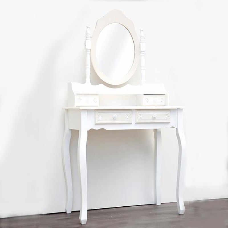 BOUDOIR WITH MIRROR, WOODEN, WHITE, 2 DRAWERS WITH DESIGN, 75x40x71cm 750-25033