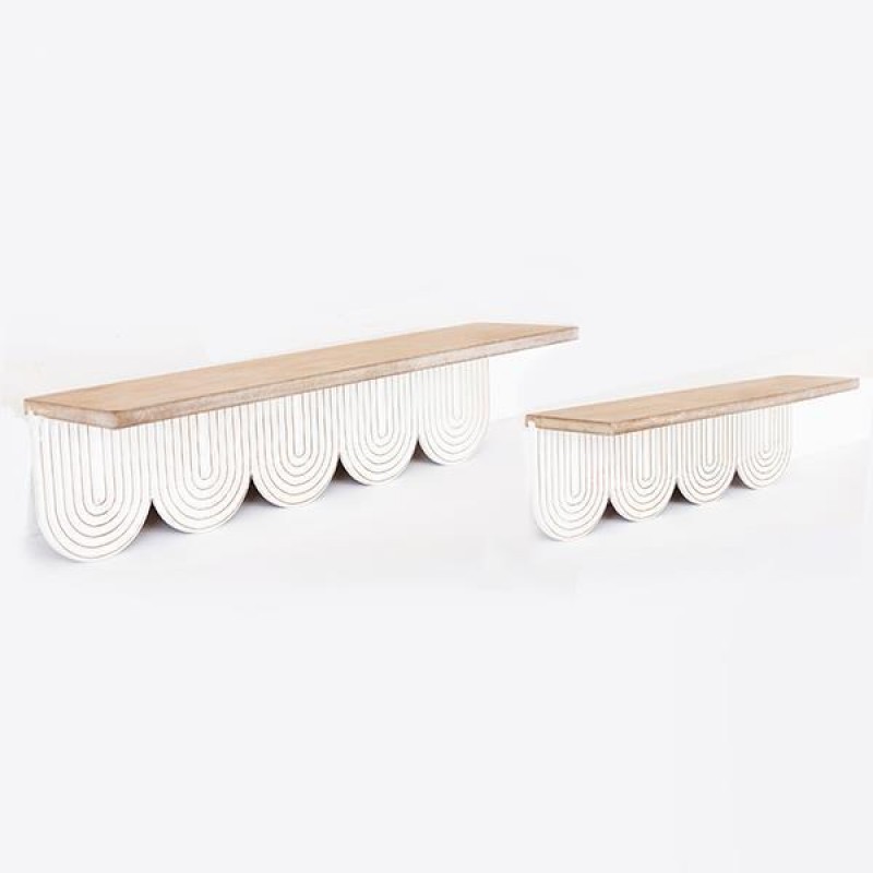 SHELVES, WOODEN, NATURAL COLOR WITH WHITE, SET 2PCS,  50x12x13cm 750-30012