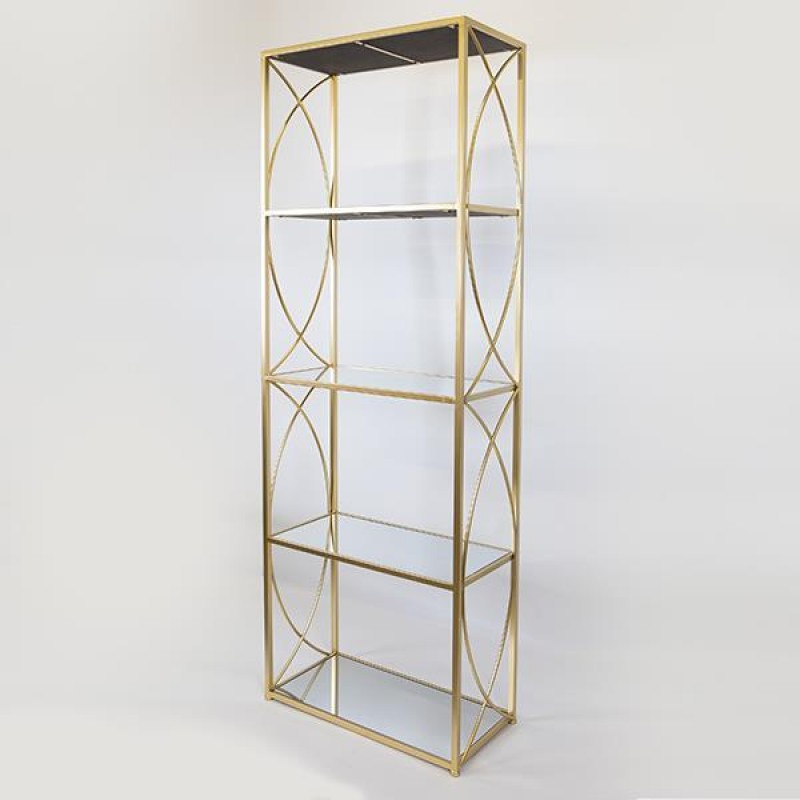 СТЪКЛЕНА ЕТАЖЕРКА, МЕТАЛ, ЗЛАТИСТ, 4 РАФТА, 61X28X177 СМ СТЪКЛЕНА ЕТАЖЕРКА, МЕТАЛ, ЗЛАТИСТ, 4 РАФТА, 61X28X177 СМ