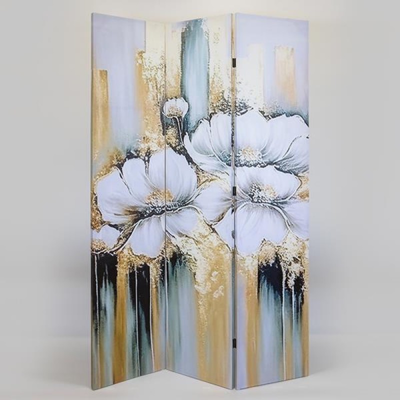 FOLDING SCREEN, WATER LILY, CANVAS PRINT,GREY-GOLD-BLACK, 120x2.5x180cm 750-34016