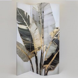 FOLDING SCREEN, FERN LEAVES, CANVAS PRINT,WHITE-GOLD-BLACK, 120x2.5x180cm 750-34017 FOLDING SCREEN, FERN LEAVES, CANVAS PRINT,WHITE-GOLD-BLACK, 120x2.5x180cm 750-34017