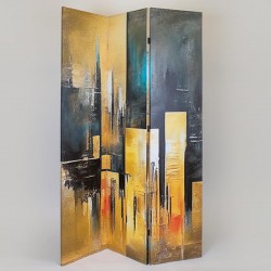 FOLDING SCREEN, TOWN, ABSTRACT ART, CANVAS PRINT,BLUE-GOLD-BLACK-RED, 120x2.5x180cm 750-34018 FOLDING SCREEN, TOWN, ABSTRACT ART, CANVAS PRINT,BLUE-GOLD-BLACK-RED, 120x2.5x180cm 750-34018