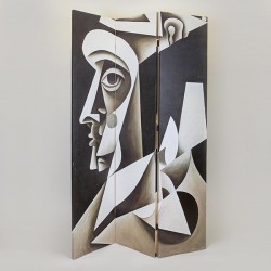 FOLDING SCREEN, FACE ABSTRACT ART, CANVAS PRINT, BEIGE-CREAMBLACK, 120x2.5x180cm 750-34021 FOLDING SCREEN, FACE ABSTRACT ART, CANVAS PRINT, BEIGE-CREAMBLACK, 120x2.5x180cm 750-34021