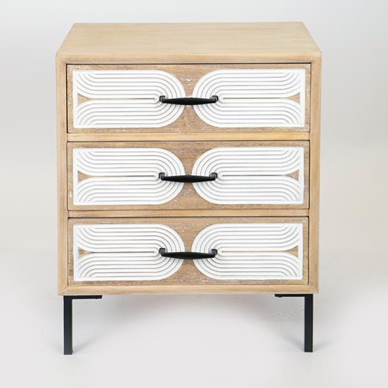 CABINET, WOODEN, NATURAL COLOR, 3 DRAWERS, WHITE, 48x36.50x60cm 750-35514