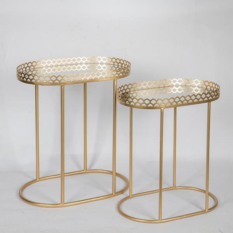 SIDE TABLE, METAL, GOLD, GLASS TOP, SET 2PCS, 56.5x36.5x63cm, 49.5x31.5x56.5cm 750-39518