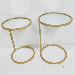 SIDE TABLE, SET 2PCS, METAL, GOLD, WITH MIRROR, L:38x55.5cm S:33x50.5cm 750-39540 SIDE TABLE, SET 2PCS, METAL, GOLD, WITH MIRROR, L:38x55.5cm S:33x50.5cm 750-39540