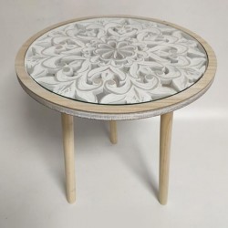 SIDE TABLE, WOODEN WITH GLASS, WHITE-NATURAL, 49x49x46cm 750-40518 SIDE TABLE, WOODEN WITH GLASS, WHITE-NATURAL, 49x49x46cm 750-40518