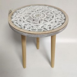 SIDE TABLE, WOODEN WIGH GLASS, WHITE-ΝATURAL, 35x35x38cm 750-40519 SIDE TABLE, WOODEN WIGH GLASS, WHITE-ΝATURAL, 35x35x38cm 750-40519