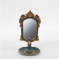STAND MIRROR, POLYRESIN, GOLD-GREEN,, 15.3x15.3x27.2cm 751-12034 STAND MIRROR, POLYRESIN, GOLD-GREEN,, 15.3x15.3x27.2cm 751-12034